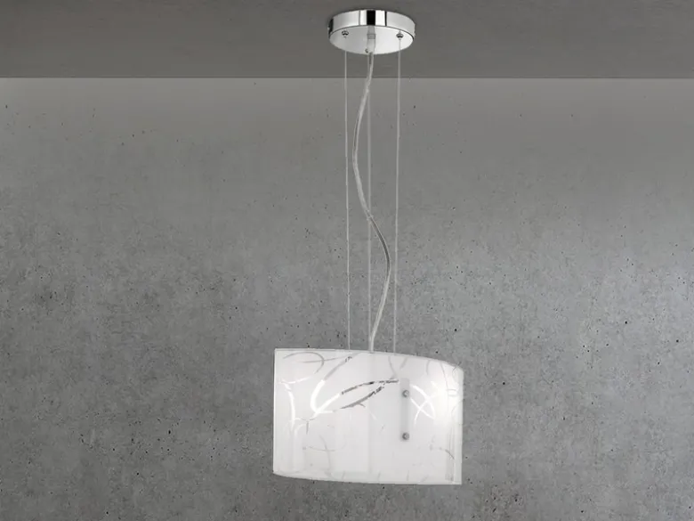 Pendelleuchte SPIRELLI mit satiniertem Glas Lampenschirm mit Dekor, B: 40cm