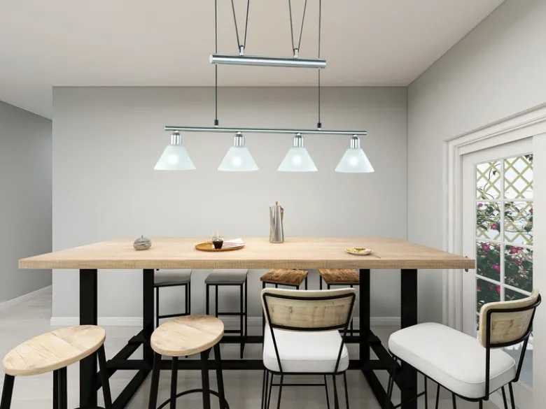 Pendelleuchte STAMINA mit Glas 4-flammig höhenverstellbar 80-180cm, B:80cm