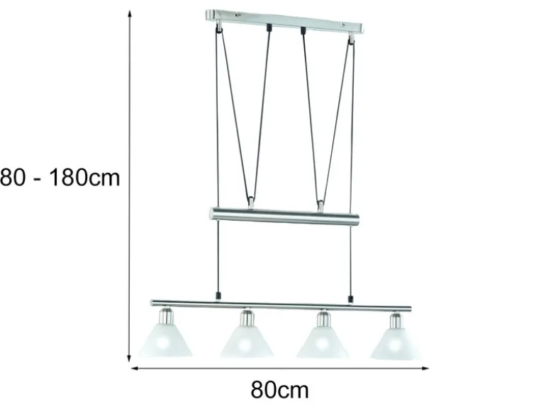 Pendelleuchte STAMINA mit Glas 4-flammig höhenverstellbar 80-180cm, B:80cm