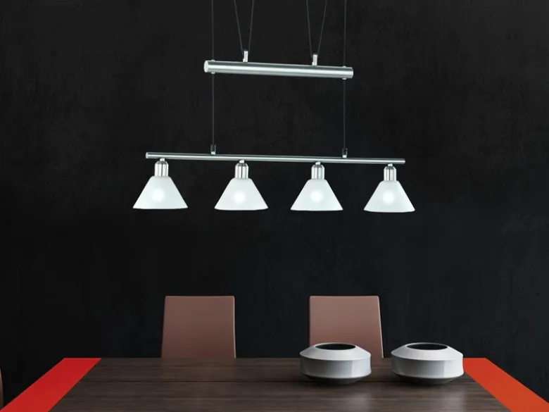 Pendelleuchte STAMINA mit Glas 4-flammig höhenverstellbar 80-180cm, B:80cm