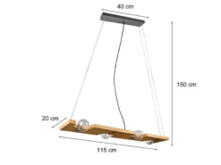 Pendelleuchte TAILOR 4 flammig Holzbrett naturbelassen, Breite 115cm