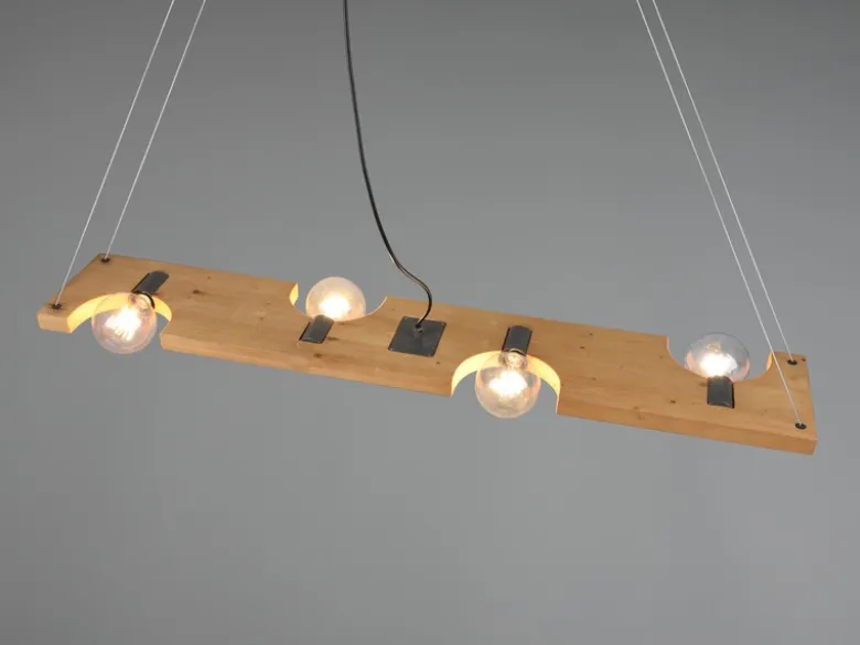 Pendelleuchte TAILOR 4 flammig Holzbrett naturbelassen, Breite 115cm
