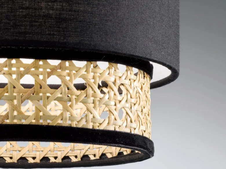 Pendelleuchte TAPE 3-flammig, Rattan Lampenschirme mit Stoff, Breite 74cm
