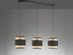 Pendelleuchte TAPE 3-flammig, Rattan Lampenschirme mit Stoff, Breite 74cm
