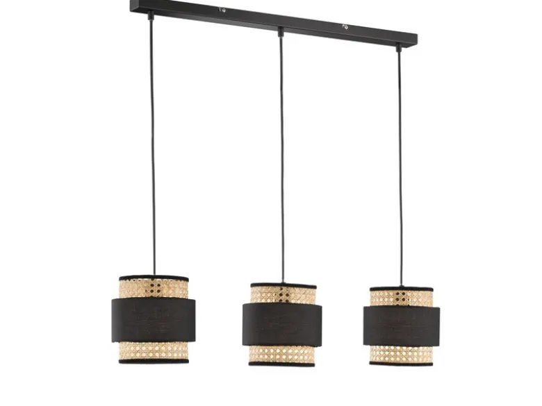 Pendelleuchte TAPE 3-flammig, Rattan Lampenschirme mit Stoff, Breite 74cm
