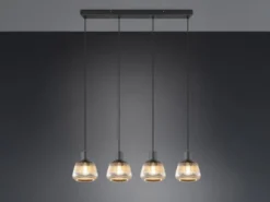 Pendelleuchte TARIFA 4-flammig mit Glasschirmen Chrom bedampft, Breite 90cm