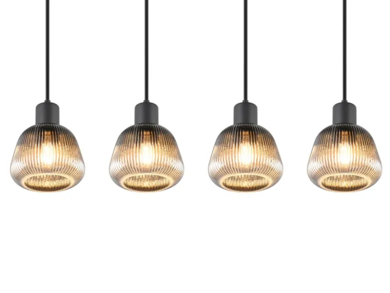 Pendelleuchte TARIFA 4-flammig mit Glasschirmen Chrom bedampft, Breite 90cm