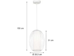 Pendelleuchte TARIM Metall Gitterschirm Weiß mit Milchglas, Ø 26,5cm