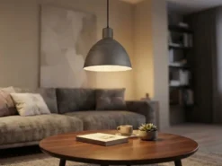Pendelleuchte TELME Industrial Style mit Metallschirm in Betonoptik, Ø 30cm