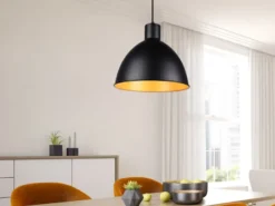 Pendelleuchte TELME Metall Lampenschirm Schwarz Gold, Ø 30cm