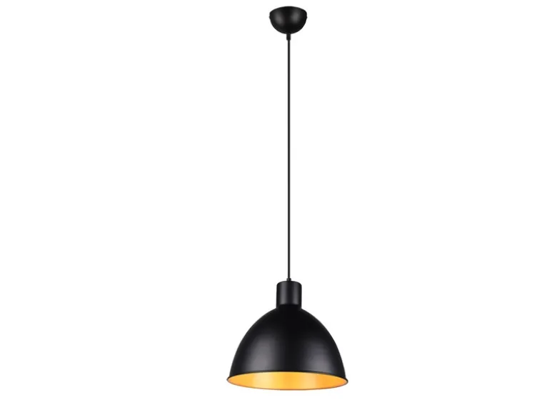 Pendelleuchte TELME Metall Lampenschirm Schwarz Gold, Ø 30cm