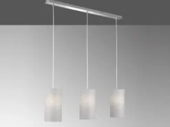 Pendelleuchte THOR 3 flammig mit Dekor Stoffschirmen Zylinder Grau, Breite 110cm
