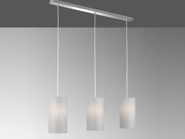 Pendelleuchte THOR 3 flammig mit Dekor Stoffschirmen Zylinder Grau, Breite 110cm