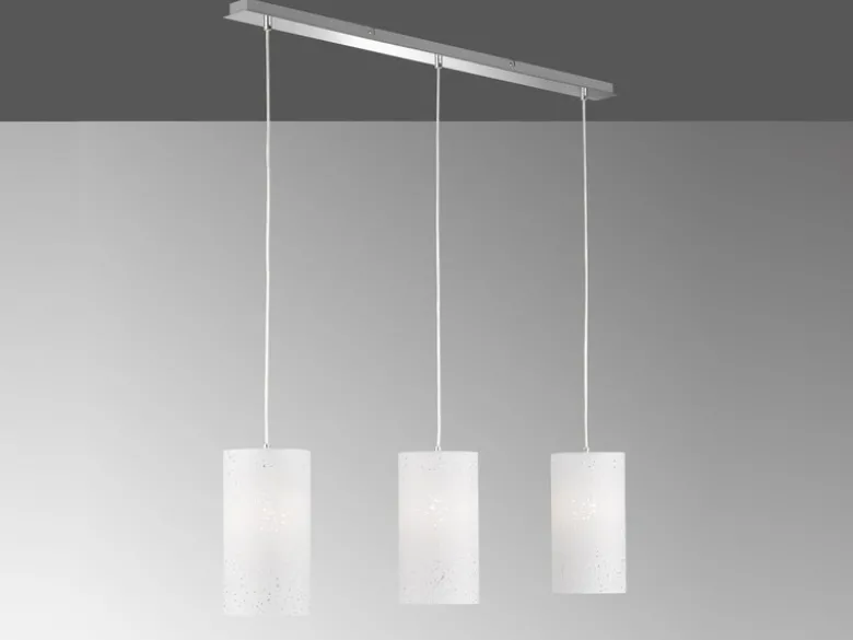 Pendelleuchte THOR 3 flammig mit Dekor Stoffschirmen Zylinder Weiß, Breite 110cm
