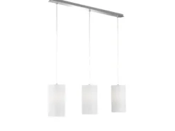 Pendelleuchte THOR 3 flammig mit Dekor Stoffschirmen Zylinder Weiß, Breite 110cm