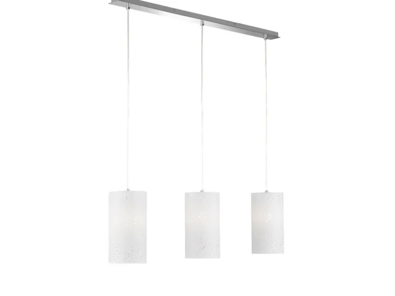 Pendelleuchte THOR 3 flammig mit Dekor Stoffschirmen Zylinder Weiß, Breite 110cm