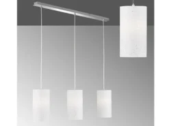 Pendelleuchte THOR 3 flammig mit Dekor Stoffschirmen Zylinder Weiß, Breite 110cm