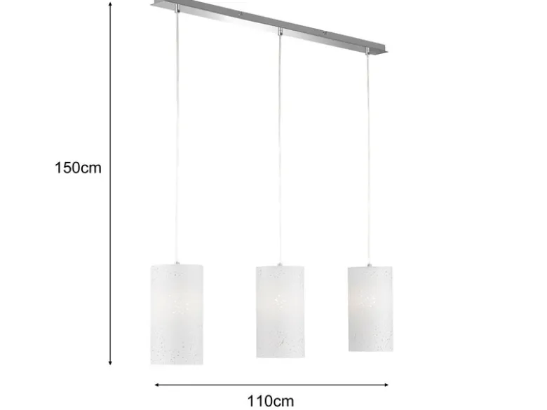 Pendelleuchte THOR 3 flammig mit Dekor Stoffschirmen Zylinder Weiß, Breite 110cm