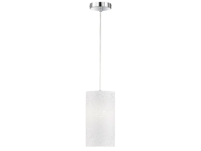 Pendelleuchte THOR 1-flammig mit Dekor Stoffschirm Zylinder Weiß, Ø 16cm