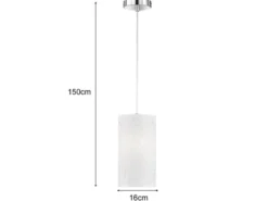 Pendelleuchte THOR 1-flammig mit Dekor Stoffschirm Zylinder Weiß, Ø 16cm