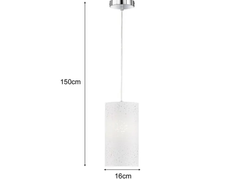 Pendelleuchte THOR 1-flammig mit Dekor Stoffschirm Zylinder Weiß, Ø 16cm