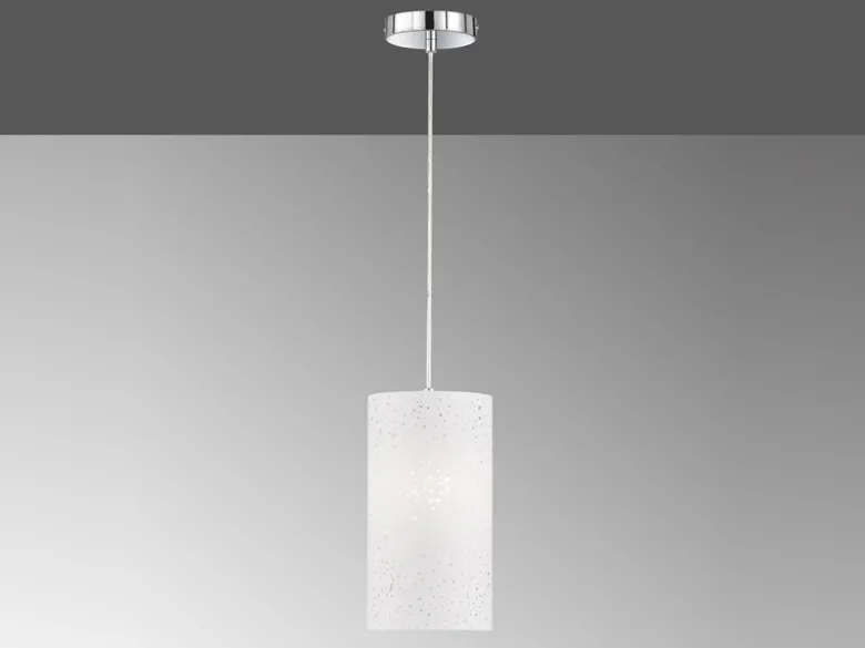 Pendelleuchte THOR 1-flammig mit Dekor Stoffschirm Zylinder Weiß, Ø 16cm