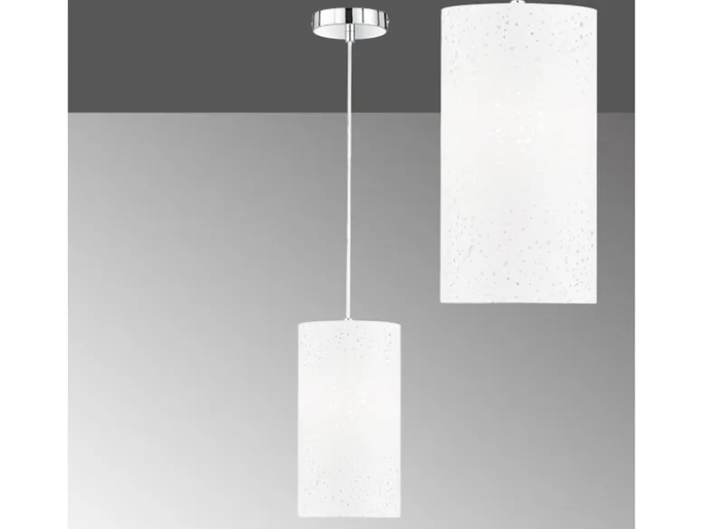 Pendelleuchte THOR 1-flammig mit Dekor Stoffschirm Zylinder Weiß, Ø 16cm