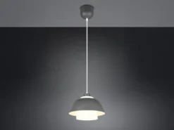 Pendelleuchte TILOS skandinavisch mit Metall- & Glasschirm Anthrazit Weiß Ø 30cm
