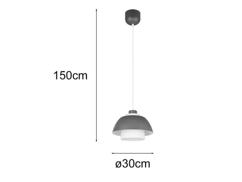 Pendelleuchte TILOS skandinavisch mit Metall- & Glasschirm Anthrazit Weiß Ø 30cm