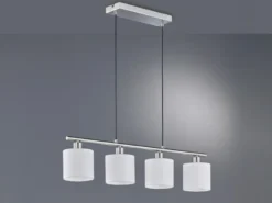 Pendelleuchte TOMMY 4-flammig Lampenschirme Stoff Weiß, Breite 75cm