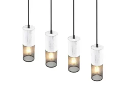 Pendelleuchte TOSH 4-flammig mit Holz Weiß und Drahtgeflecht, Breite 65cm