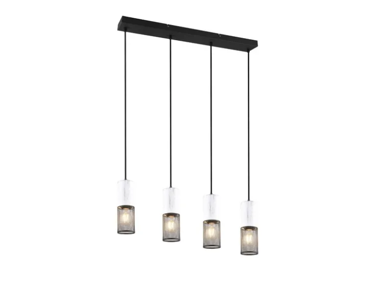 Pendelleuchte TOSH 4-flammig mit Holz Weiß und Drahtgeflecht, Breite 65cm