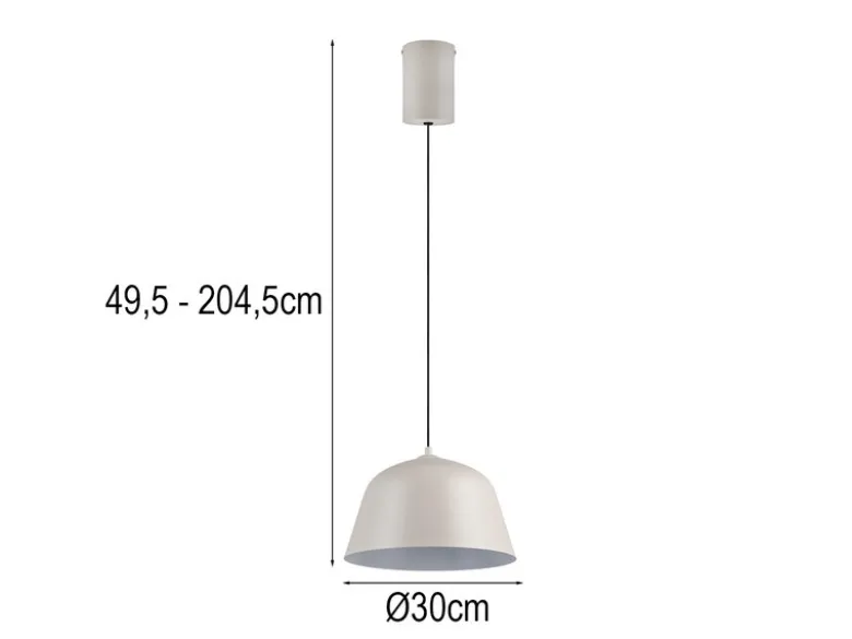 Pendelleuchte TOVA 1-flammig aus Metall höhenverstellbar in Hellgrau, Ø 30cm