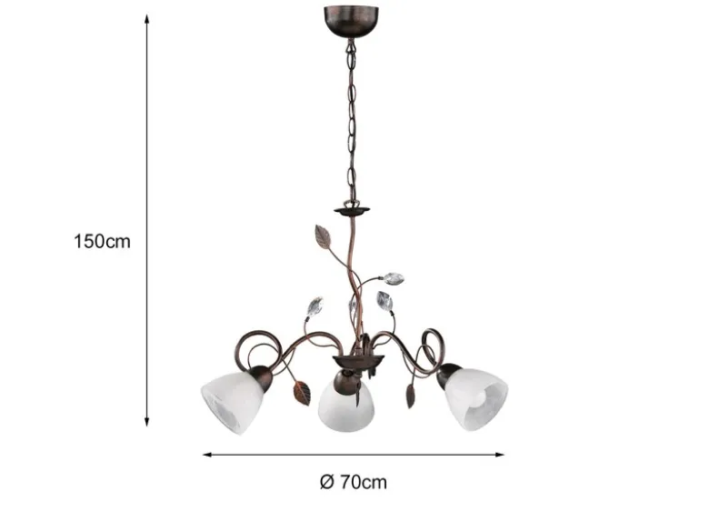 Pendelleuchte TRADITIO 3-flammig mit Glasschirmen und Kristalldeko, Ø 70cm