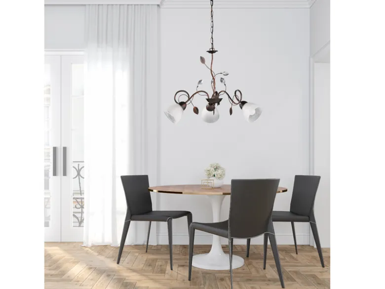Pendelleuchte TRADITIO 3-flammig mit Glasschirmen und Kristalldeko, Ø 70cm