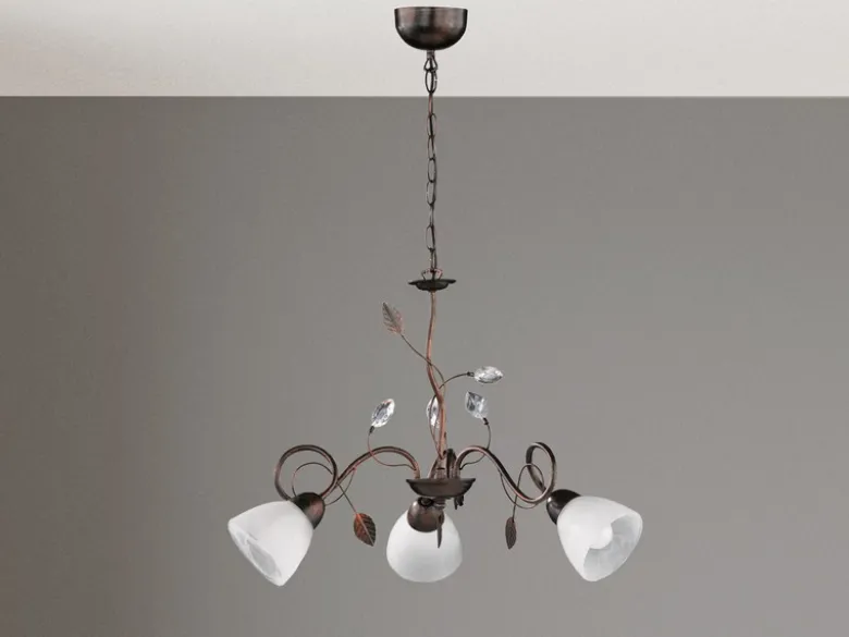 Pendelleuchte TRADITIO 3-flammig mit Glasschirmen und Kristalldeko, Ø 70cm
