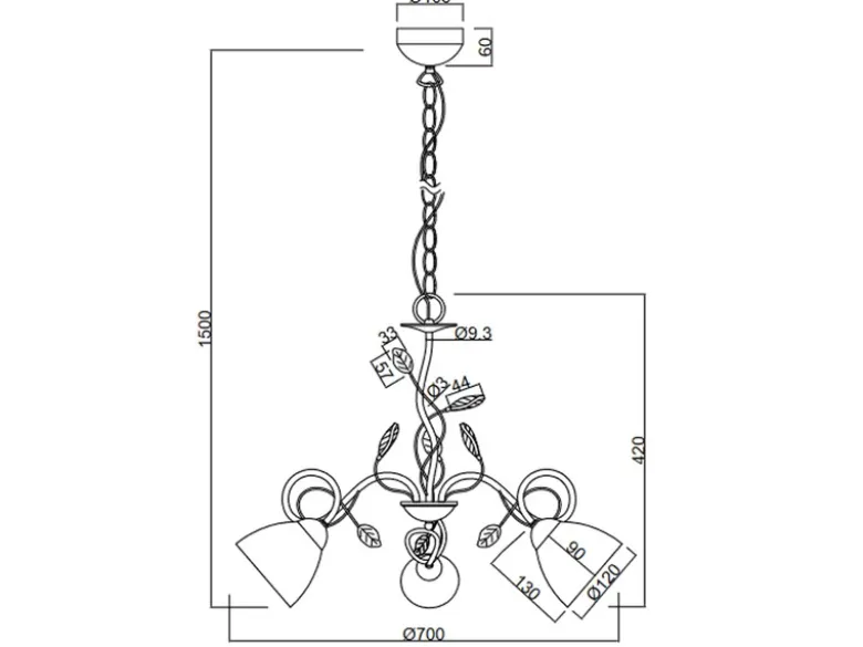 Pendelleuchte TRADITIO 3-flammig mit Glasschirmen und Kristalldeko, Ø 70cm