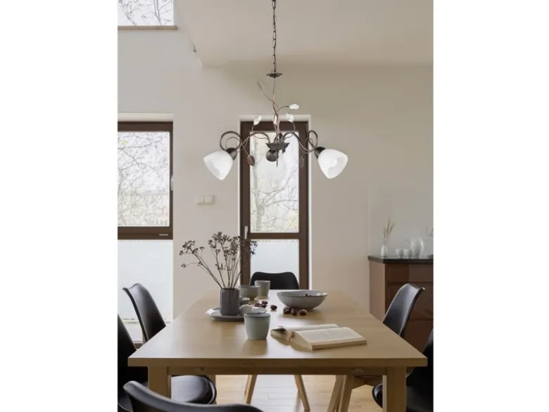 Pendelleuchte TRADITIO 3-flammig mit Glasschirmen und Kristalldeko, Ø 70cm