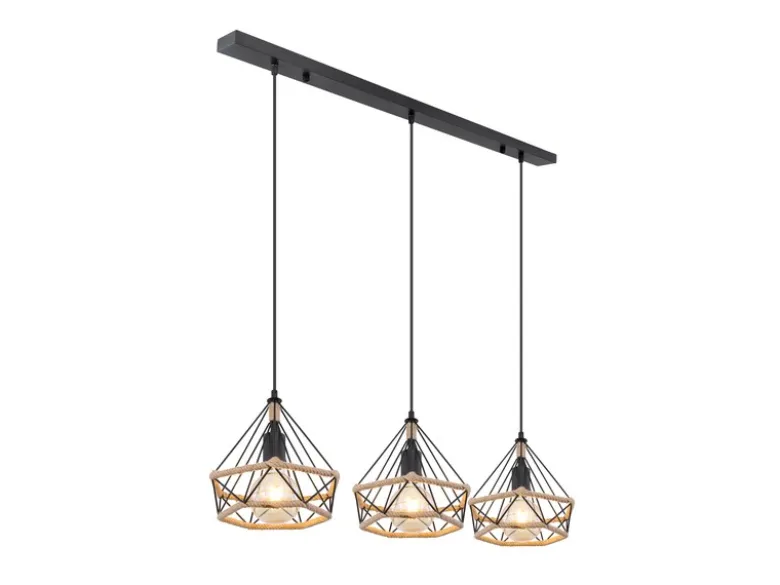 Pendelleuchte ULLEU 3-flammig mit Hanfseil und Drahtgestell, Breite 100cm