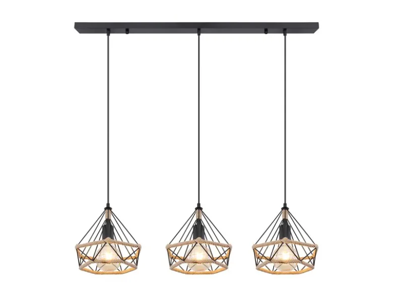Pendelleuchte ULLEU 3-flammig mit Hanfseil und Drahtgestell, Breite 100cm