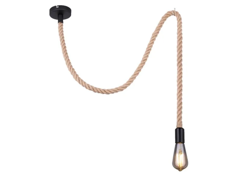Pendelleuchte ULLEU 1-flammig mit Hanfseil, Abhängung 160cm