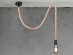Pendelleuchte ULLEU 1-flammig mit Hanfseil, Abhängung 160cm