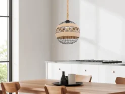 Pendelleuchte ULLEU mit Hanfseil und Drahtkugel Schwarz, Ø 30cm