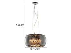 Pendelleuchte VAPORE mit Glas Chrom in Rauchglas Optik & Kristallbehang Ø 40cm