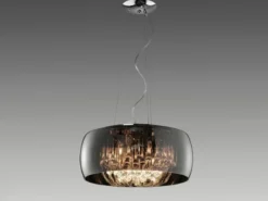 Pendelleuchte VAPORE mit Glas Chrom in Rauchglas Optik & Kristallbehang Ø 50cm