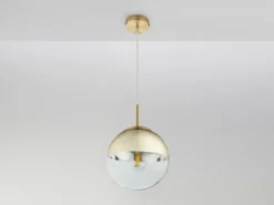 Pendelleuchte VARUS 1-flammig Glaskugel Design in Gold & Klarglas, Ø 20cm
