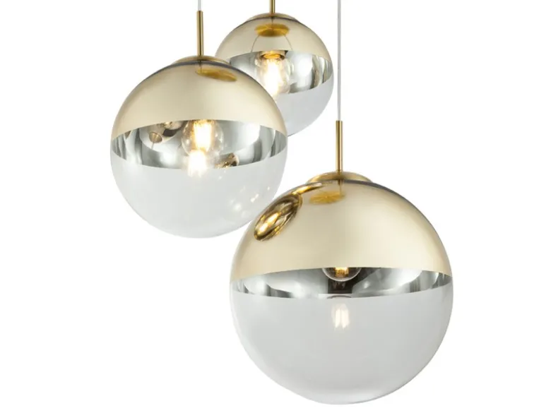 Pendelleuchte VARUS 3-flammig Glaskugeln Design in Gold & Klarglas, Ø 51cm