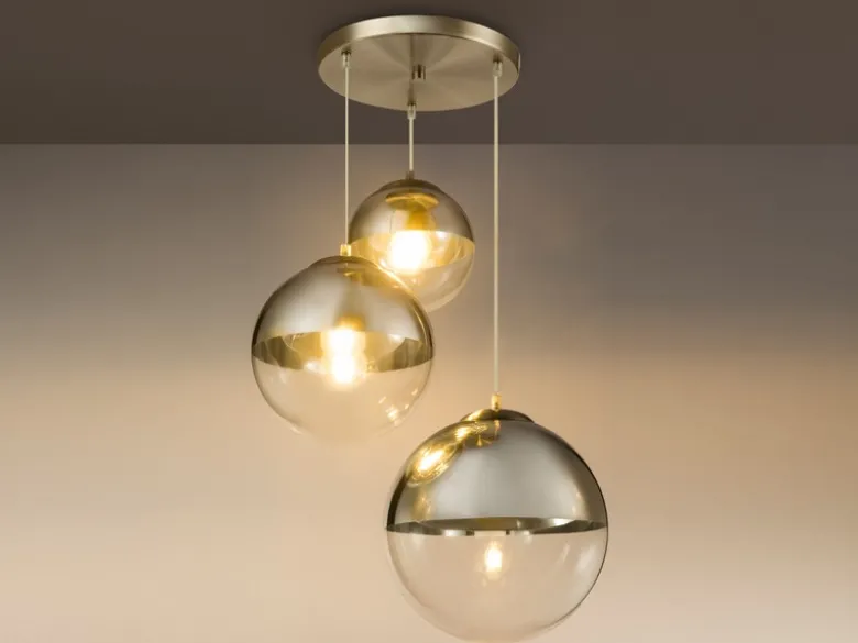 Pendelleuchte VARUS 3-flammig Glaskugeln Design in Chrom & Klarglas, Ø 51cm