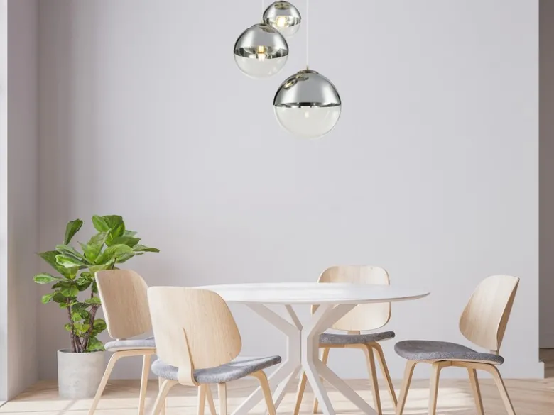 Pendelleuchte VARUS 3-flammig Glaskugeln Design in Chrom & Klarglas, Ø 51cm