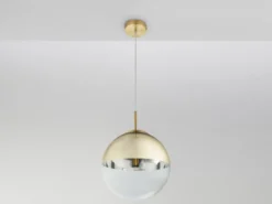 Pendelleuchte VARUS 1-flammig Glaskugel Design in Gold & Klarglas, Ø 25cm